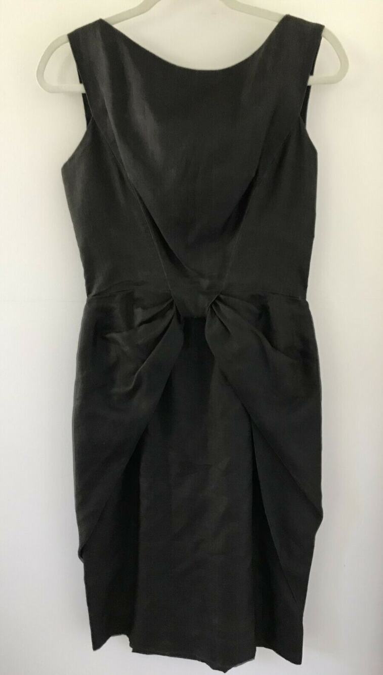 Vintage 1950s Handmade Black Crepe Fitted Waist Wiggle Cocktail Shift Dress 38"